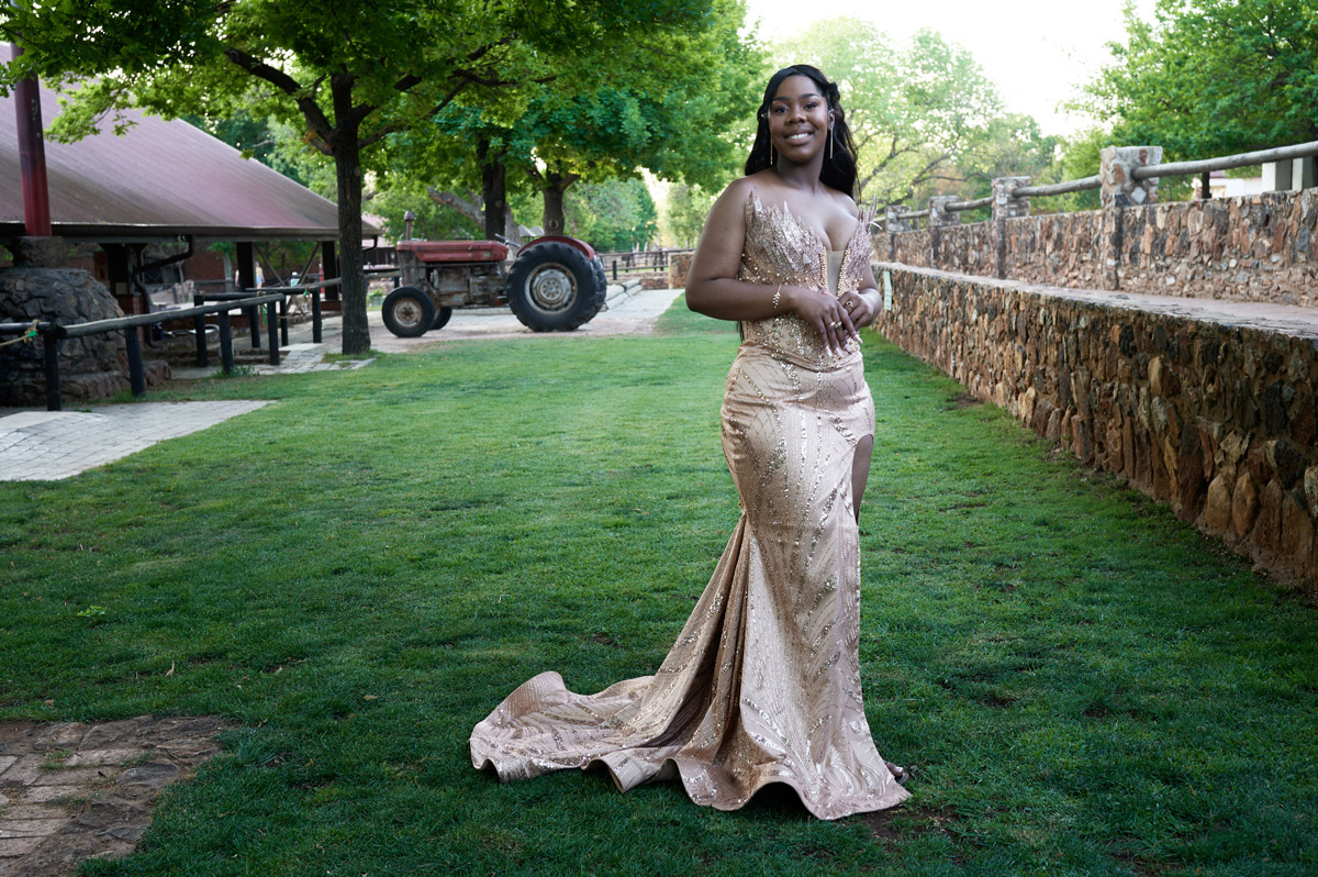 Matric farewell portrait of Tshegofatso at Irene farm.