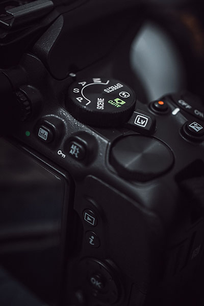 Close-up of camera dials and controls